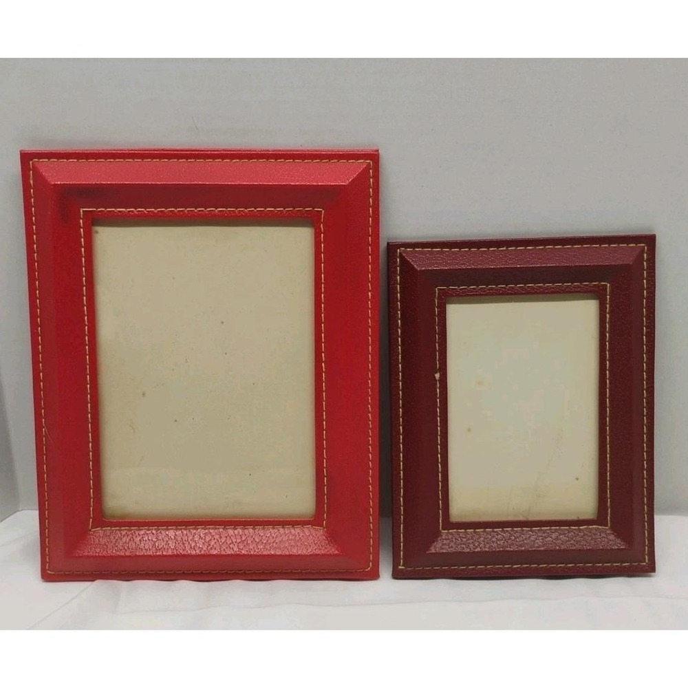 Faux Leather Picture Frames Lot Of 2 Burgundy Red Color Vintage